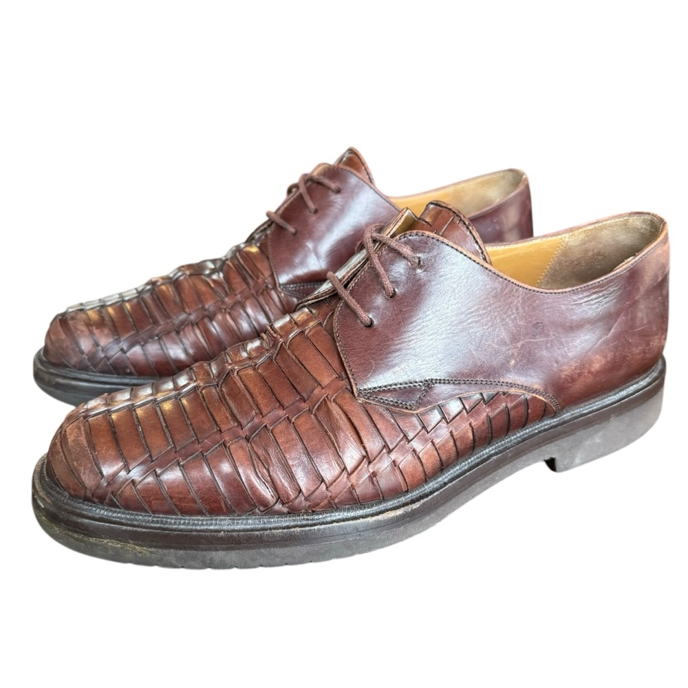 Mezlan Men’s Shoe Size 7 Woven Brown Leather Dress Oxford Work Fancy Nice Basket